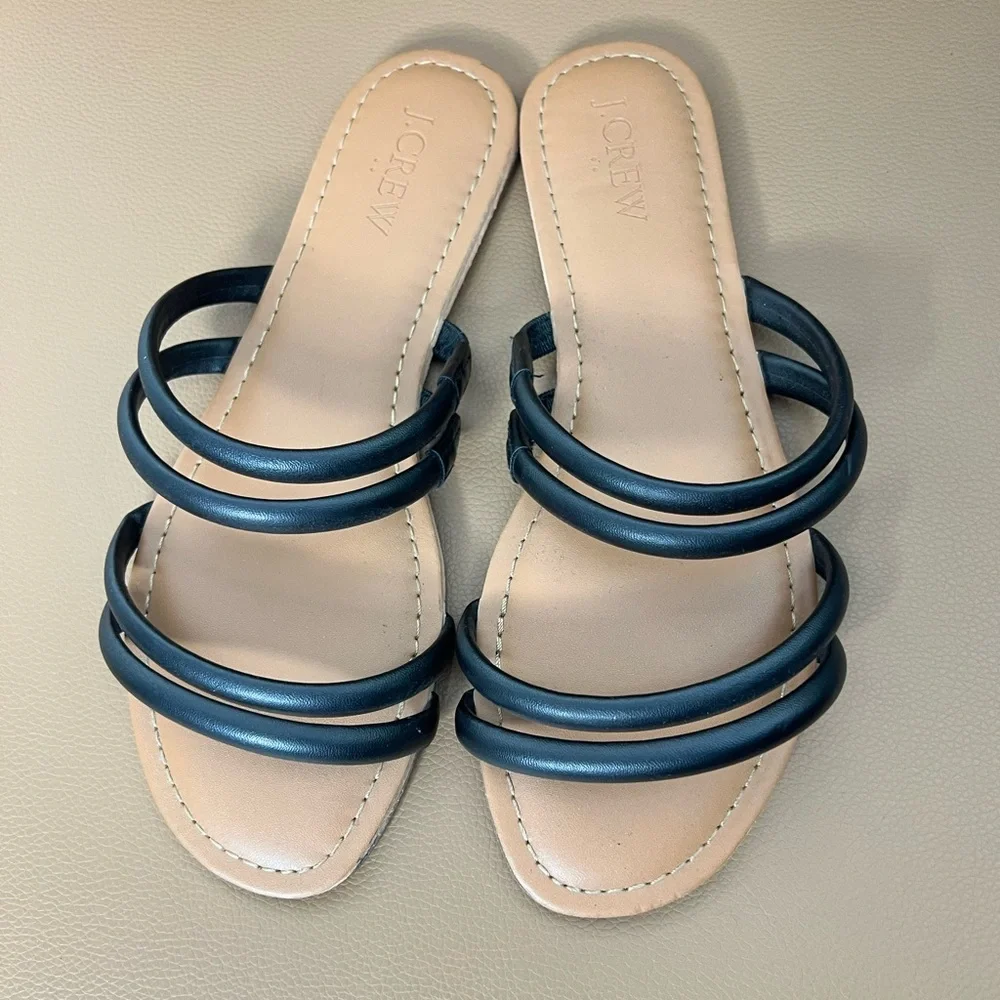 J. Crew Black Strappy Slides Sz 6